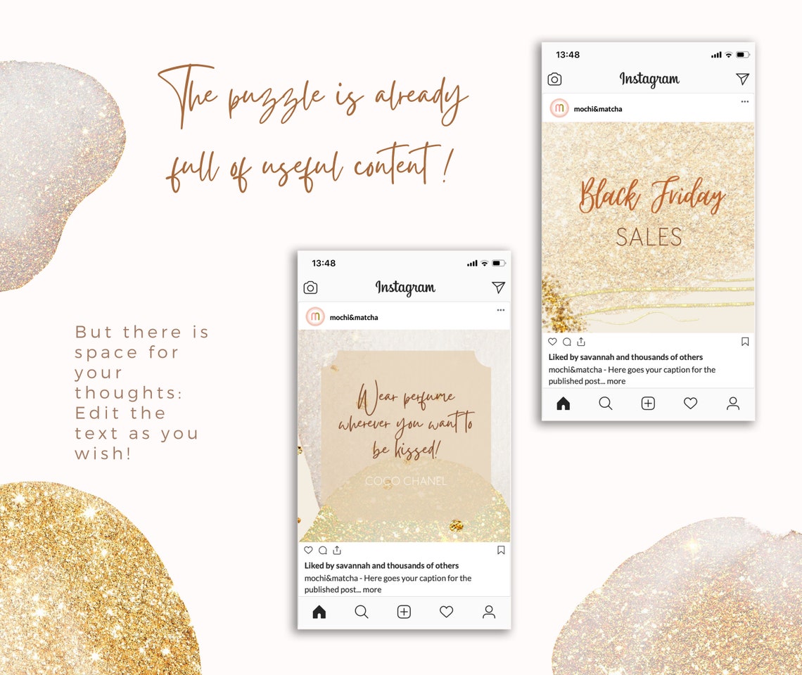 Gold Glitter Instagram Canva Template for Beauty Business Etsy