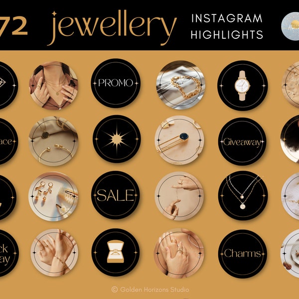 Black and gold Instagram highlight covers, Jewellery instagram story highlight icons, Jewelry Instagram template, Instagram sparkle icons