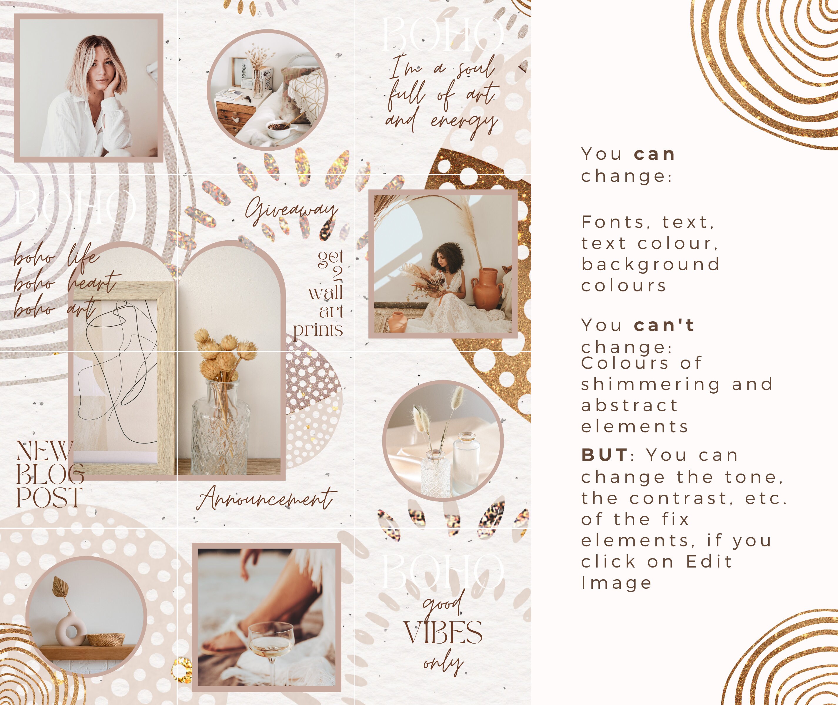 Modern Boho Instagram Puzzle Canva Template, Abstract Instagram Posts ...