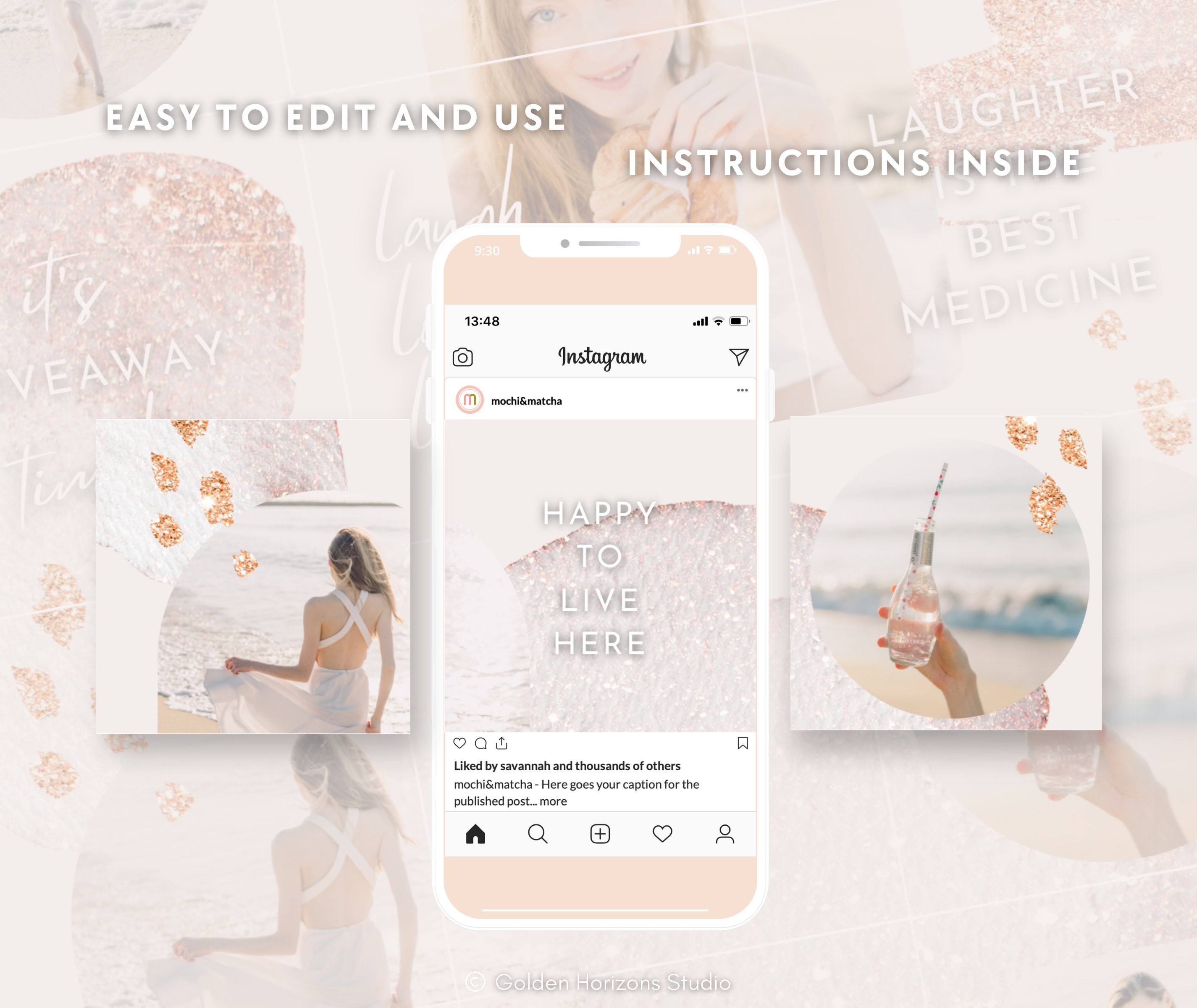 Rose Gold Glitter Instagram Puzzle, Influencer Canva Instagram Puzzle