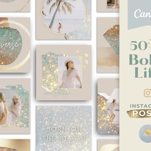 Celestial Instagram posts template, Watercolor social media, Magic Instagram feed, Mystical green Canva template, Spiritual Instagram posts