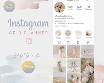 Instagram grid planner Canva template, Editable Instagram planner, Easy Instagram content pre planner, Instagram puzzle grid, Instagram tool