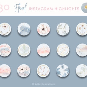 Flower Instagram icons, Flower Instagram highlight cover, Watercolor Instagram icon floral, Blue Instagram story covers, Watercolor IG cover