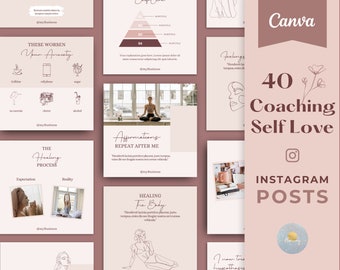 Self love coach templates, Self love Instagram posts, Coach instagram posts template, Self care coaching Canva, Therapy Instagram post coach