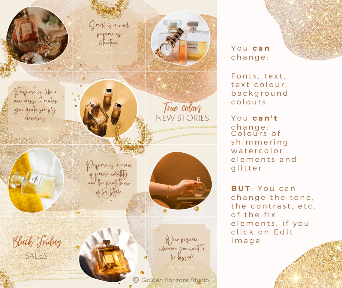 Gold Glitter Instagram Canva Template for Beauty Business Etsy