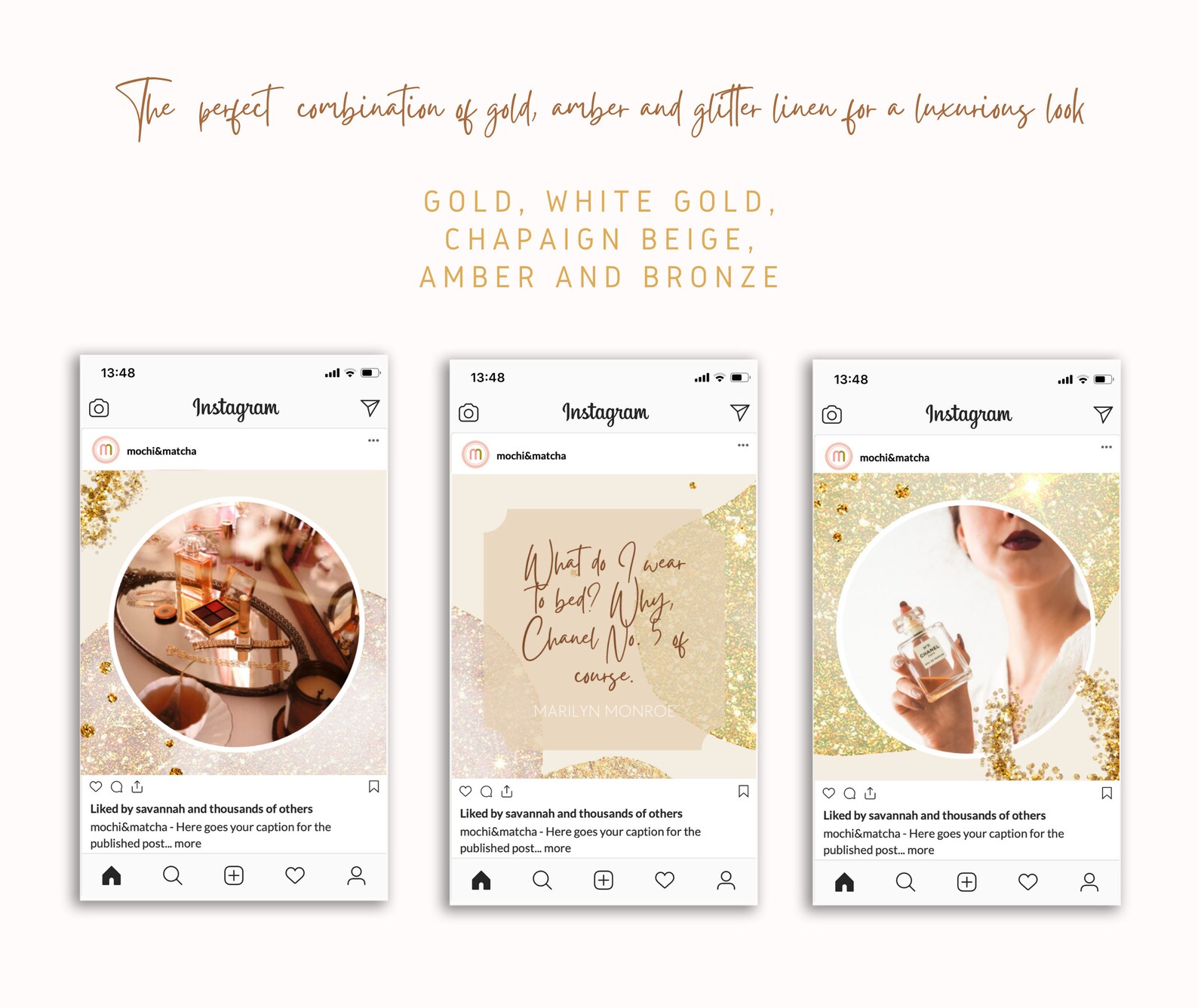 Gold Glitter Instagram Canva Template for Beauty Business, Instagram