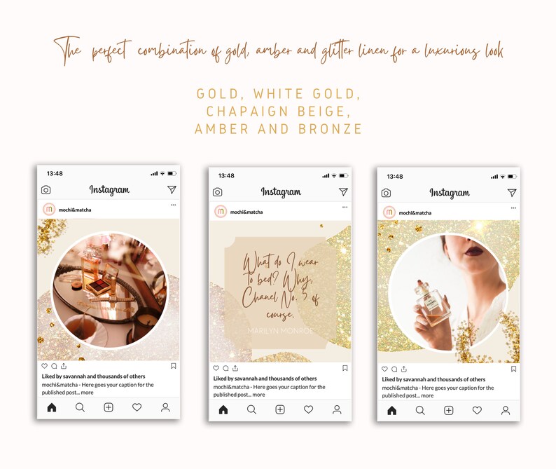 Gold Glitter Instagram Canva Template for Beauty Business Etsy