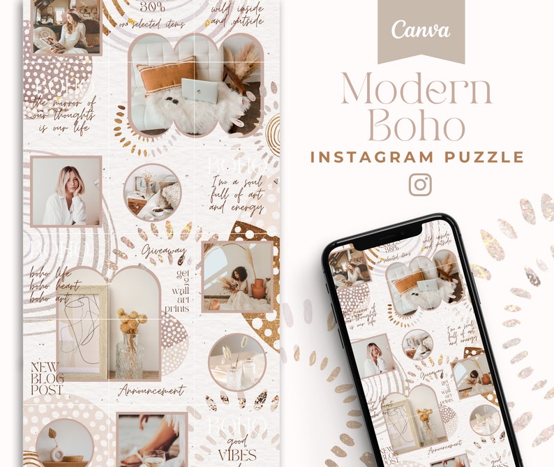 Modern Boho Instagram Puzzle Canva Template, Abstract Instagram Posts ...