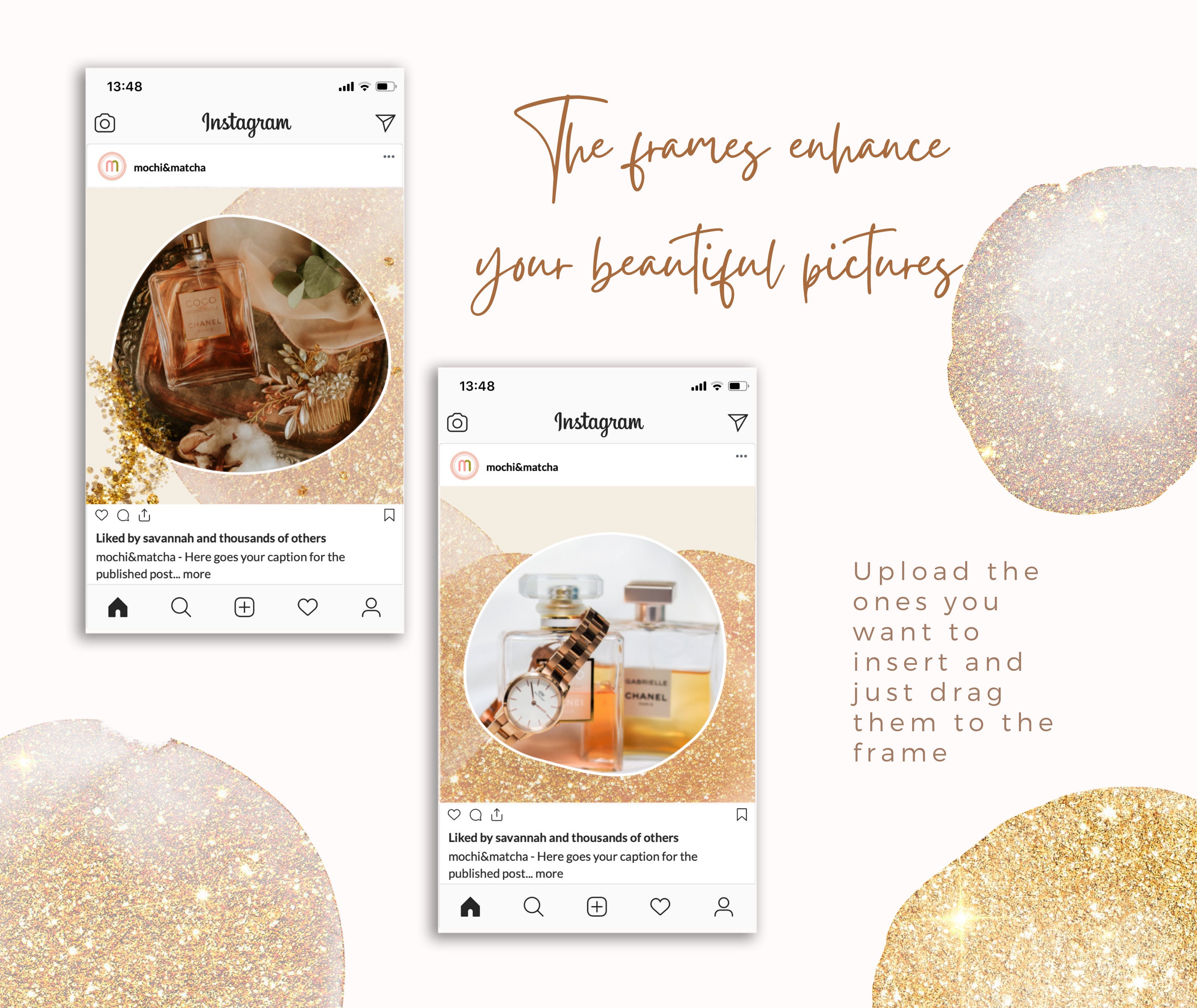 Gold Glitter Instagram Canva Template for Beauty Business, Instagram