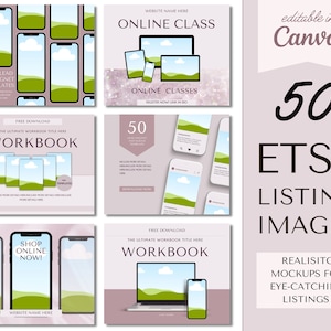 Etsy listing mockup templates, Etsy mockups for digital listings, Editable Etsy listing images, Canva mockup templates for digital sellers