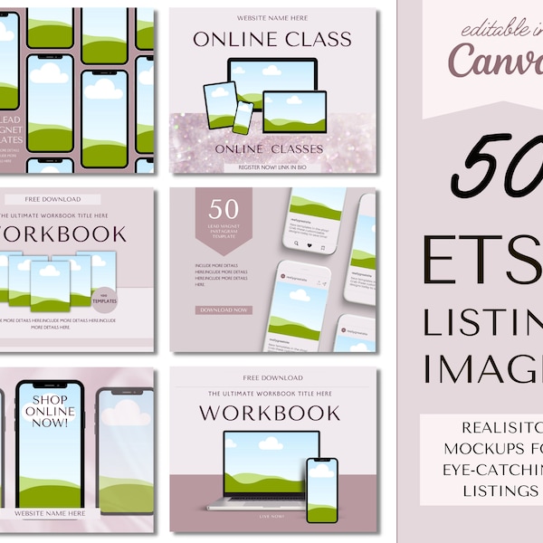 Etsy listing mockup templates, Etsy mockups for digital listings, Editable Etsy listing images, Canva mockup templates for digital sellers