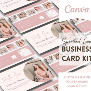 Visitekaartje yogaleraar, roze sjabloon voor digitale visitekaartjes voor coach, Canva-sjabloon voor visitekaartjes voor vrouwen, visitekaartje voor instructeur