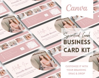 Yoga teacher business card, Pink digital business card template for coach, Canva business card template for women, Instructor business card