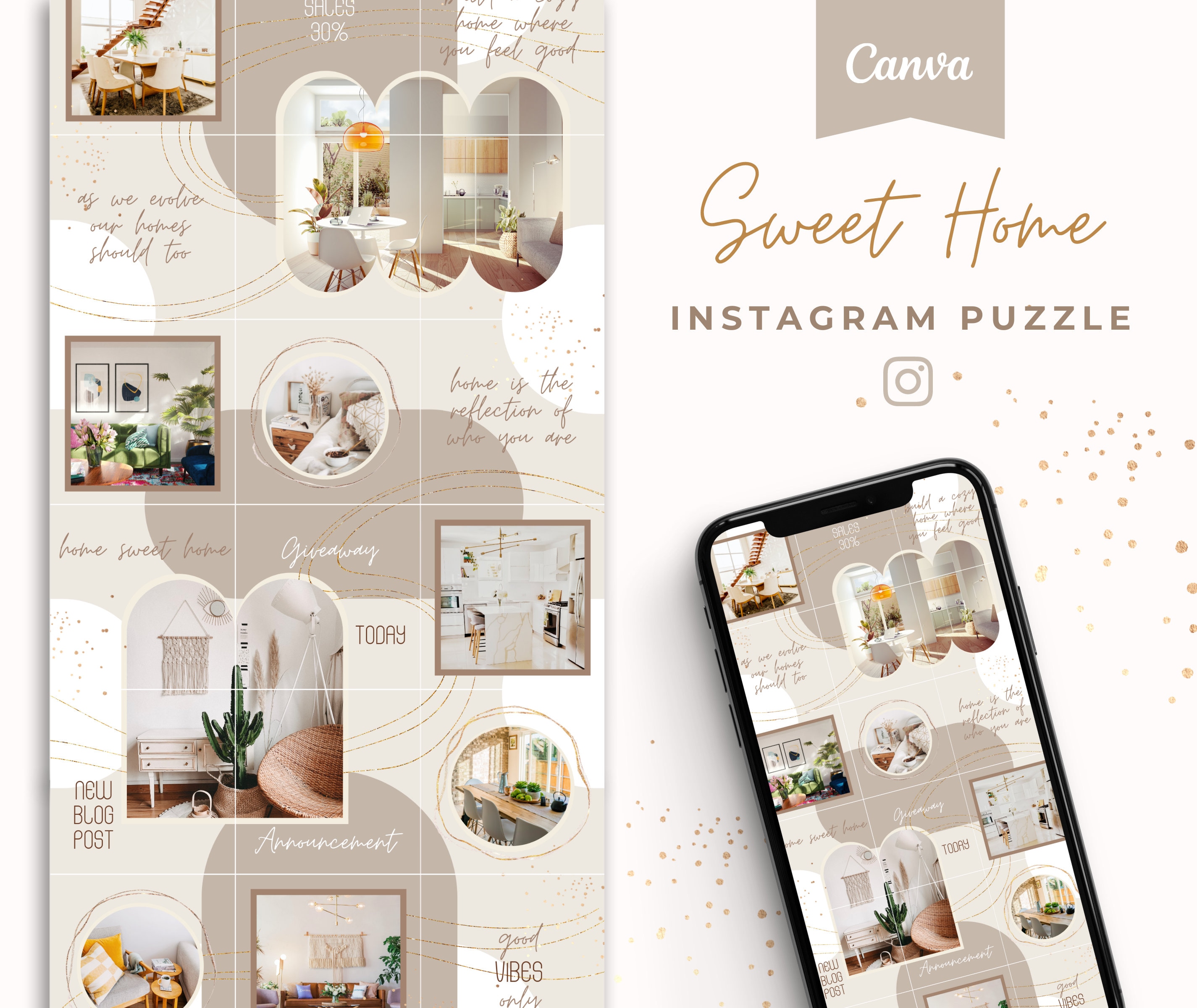 Home Decor Instagram Canva Template, Minimal Beige Interior Design ...