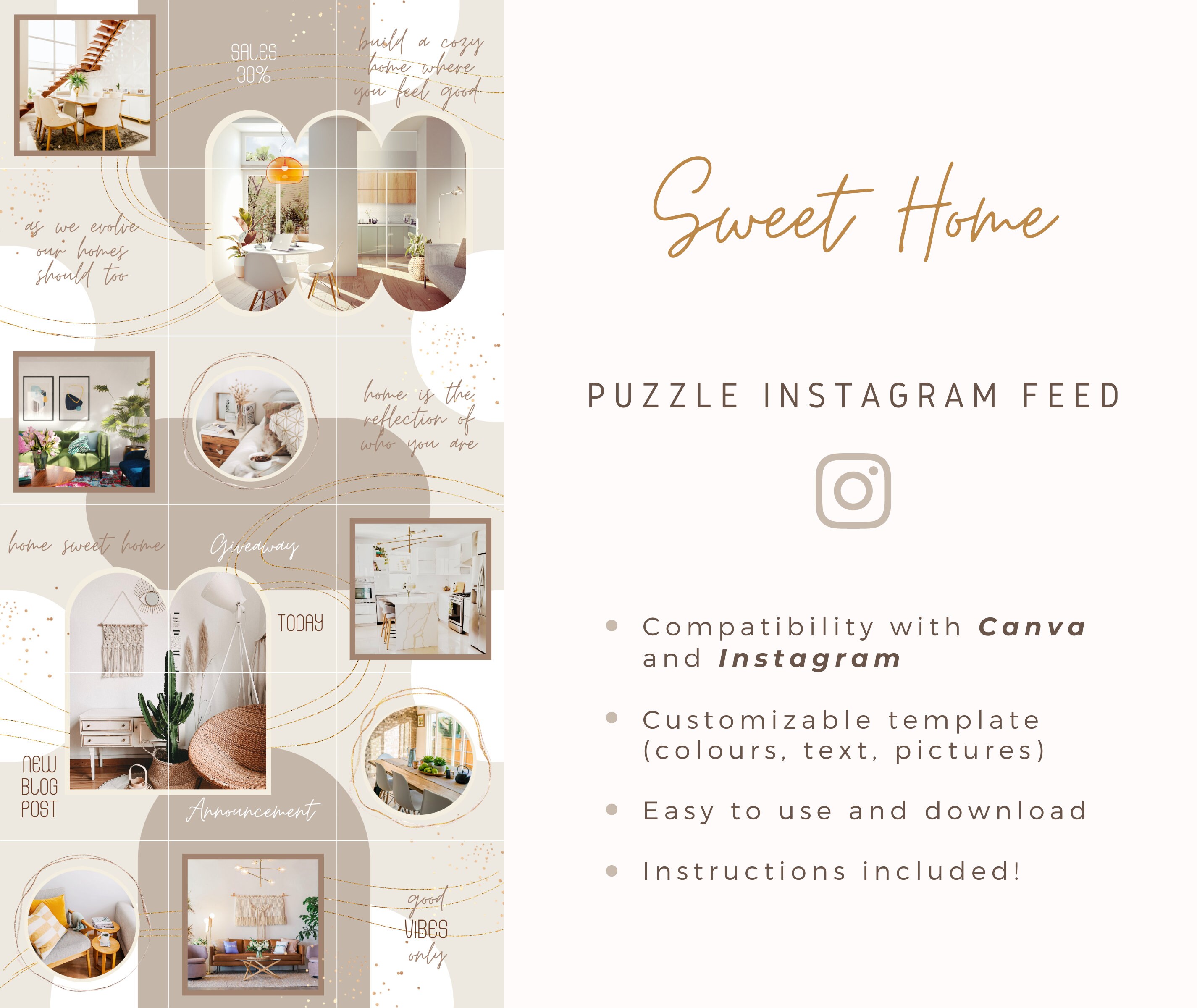 Home Decor Instagram Canva Template, Minimal Beige Interior Design ...