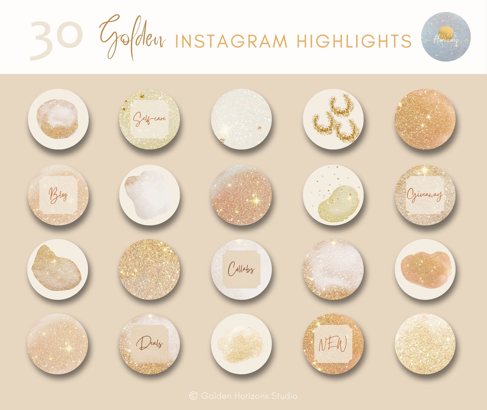 Gold Glitter Instagram Highlight Covers, Sparkle Instagram Highlights