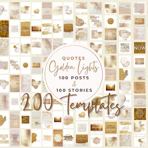 Instagram gold bundle motivational and inspirational quotes, White quote posts and stories template, Modern minimalist quotes Instagram pack