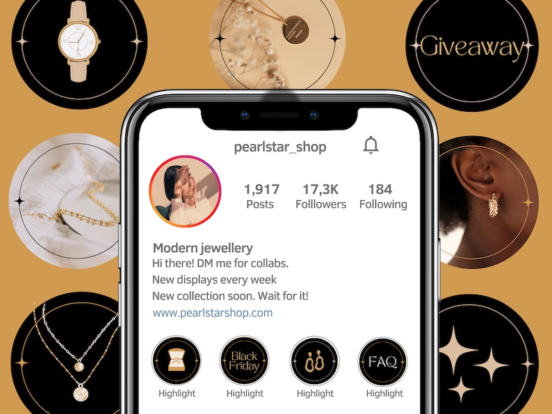 Black and Gold Instagram Highlight Covers Jewellery Instagram Etsy