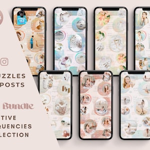 Watercolor Instagram Puzzles Bundle, Glitter Instagram puzzle kit, Instagram puzzle templates bundle, Iridescent Instagram puzzle templates