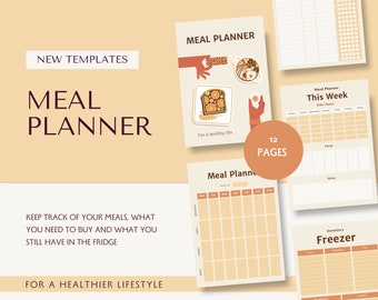 Weekly meal planner template, Food journal printable, Editable daily meal tracker, Digital food journal template, Monthly Canva meal planner