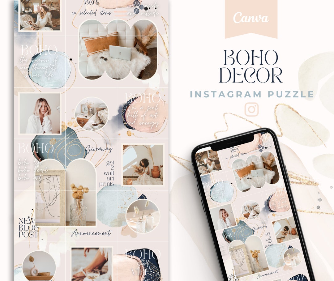 Boho Instagram Puzzle Template Modern Decor Instagram - Etsy
