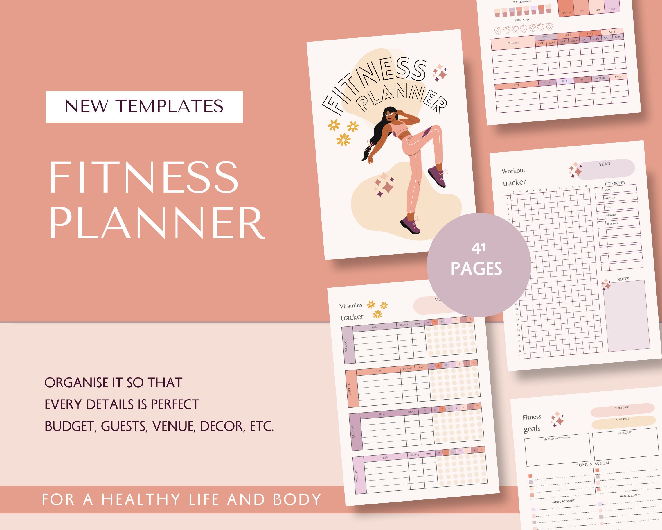 Fitness Digital and Printable Planner Template Weight Loss Etsy