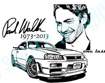 Paul Walker SVG with Nissan Skyline and Signature