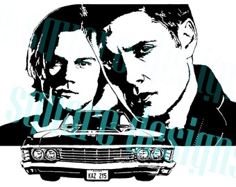 Supernatural Sam and Dean Winchester and Impala SVG PNG wall art t shirt design digital download