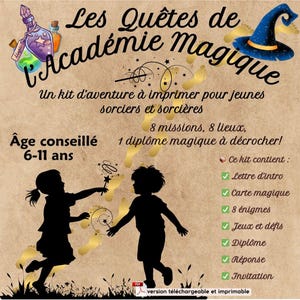 Printable kit &quot;The Quests of the Magic Academy&quot; - children&#39;s treasure hunt, wizarding game, riddles and diploma to print