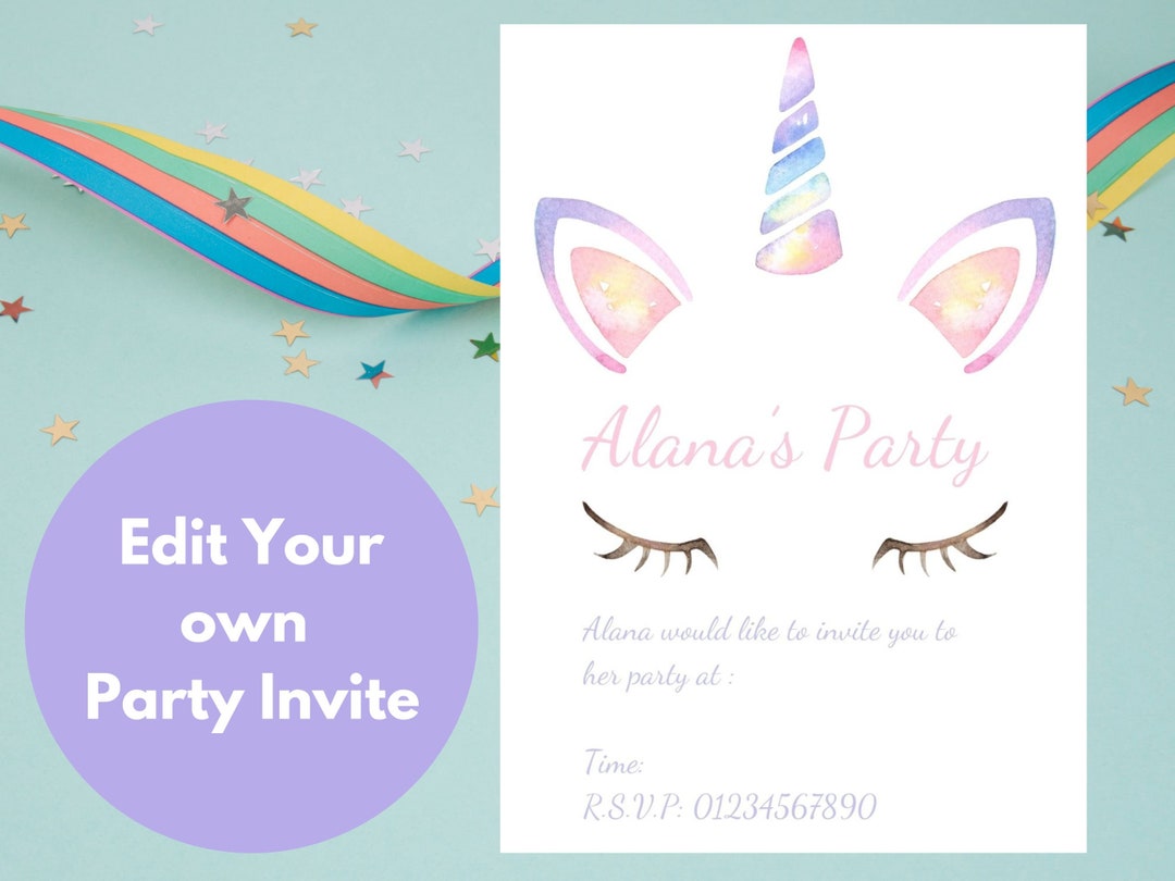 Unicorn Party Invitation Unicorn Theme Printables Girls - Etsy