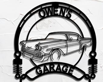 1958 impala personalized sign angle metal wall art custom garage decor