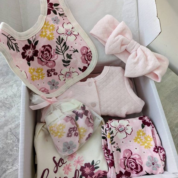 Floral Pink Quilted Baby Girl Clothing Set | New Baby Gift | Baby Shower | New Arrival | New Mum | New Parents Present