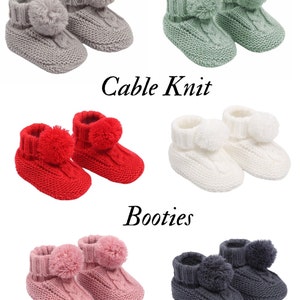 Cable Knit Pom Pom Booties | Baby Girl | Baby Boy | Cute Bootees | Pregnancy Announcement |