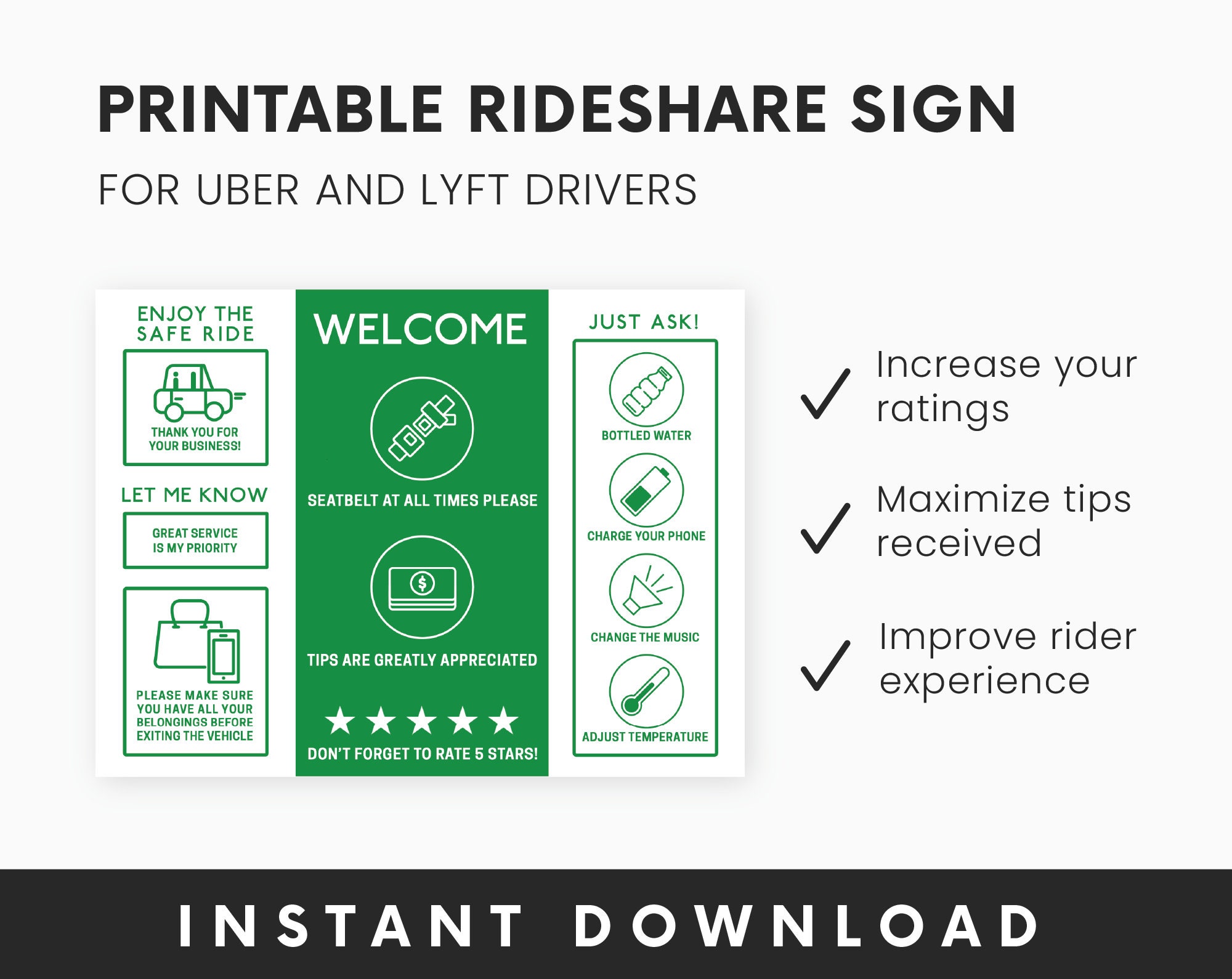 Lyft Decal Green Uber Tip Sign Printable Rideshare Sign Driver Sign Circuit Lyft Decal Green Uber Tip Sign Printable Rideshare Sign Driver Sign Circuit