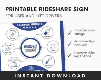 Lyft Decal Green Uber Tip Sign Printable Rideshare Sign Driver Sign Circuit