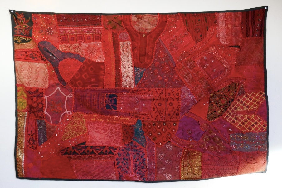 Handmade Patchwork Wall Hanging Tapisserie Indienne Murale Rouge Orange Vintage Bohemian Retro Faite