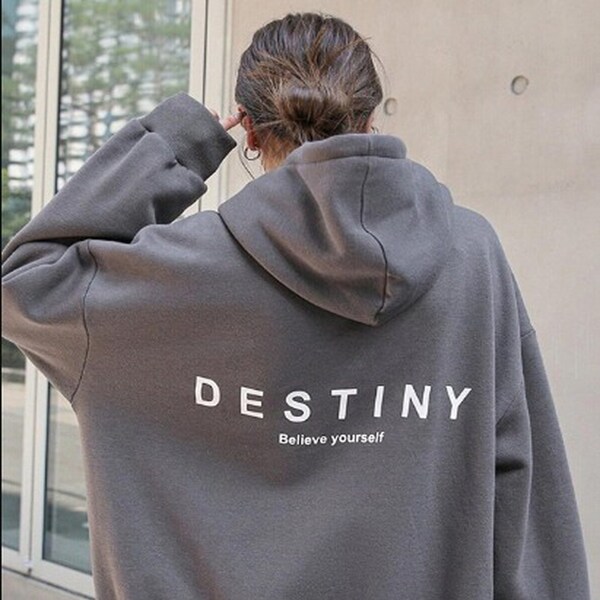 Sudadera con capucha DESTINY, sudadera con capucha gris de gran tamaño para mujer, sudadera de moda