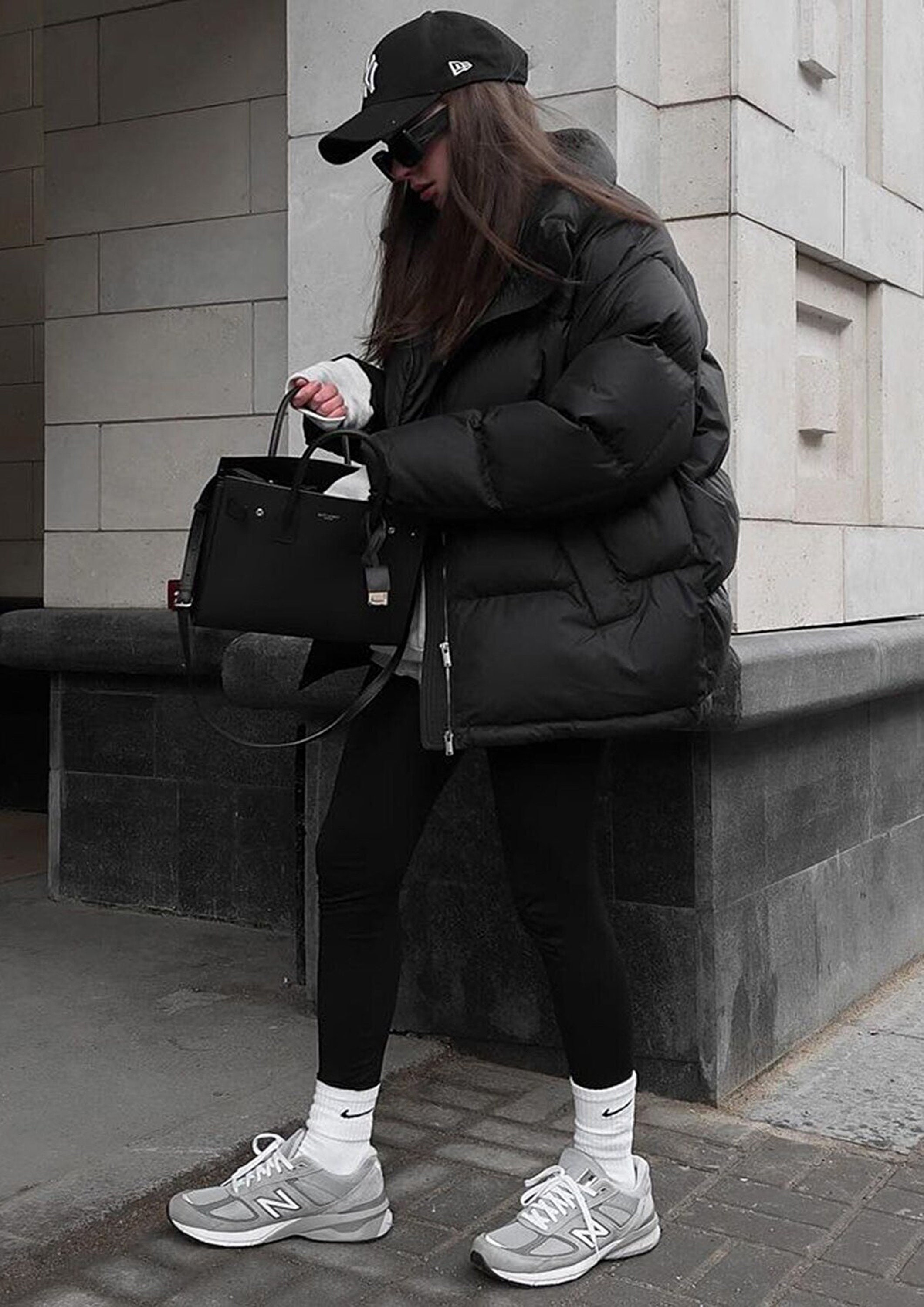 Black Basic Oversize Women Inflatable Puffer Coats Women Puffer