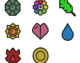 Diseño de bordado de insignias del gimnasio Kanto: todas las insignias (descarga digital)