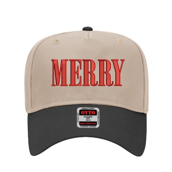 Beige Cap with Red \'MERRY\' Embroidery Merry Chirstmas Embroidered Big Size Washed Pigment Dyed Cap  main image 3