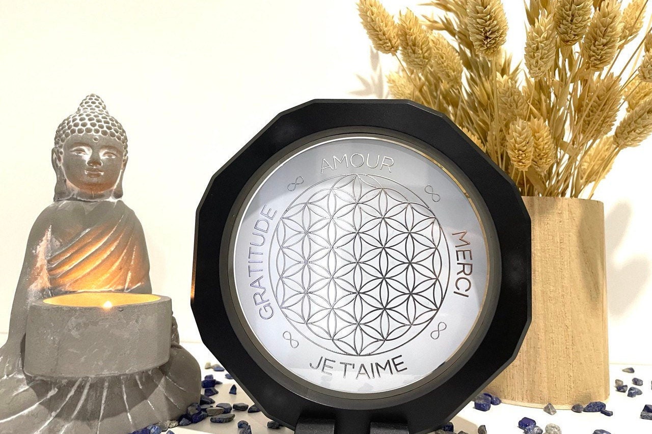 Cadre Fleur de Vie Mots Positifs Symbole Sacré Contour Noir