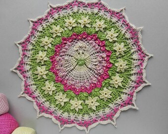 Crochet Flower Easter Doily  with pearl, multicolored napkin, Easter Gift  for mother, grandma, sister, friend. Spring Season  Home Decors.