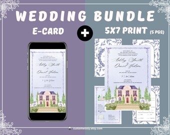 Paquete de tarjeta electrónica de invitación de boda en color lavanda y paquete de impresión de 5 x 7