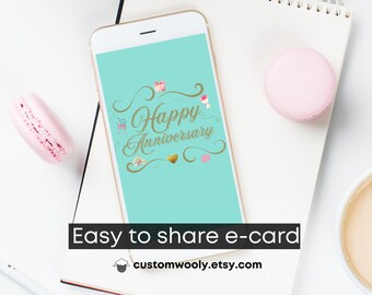 Tarjeta electrónica de aniversario elegante en color turquesa