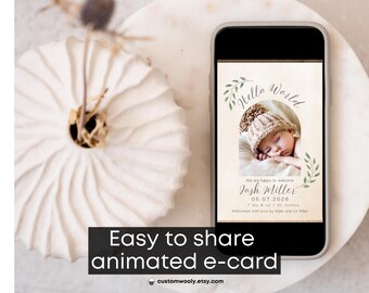 Tarjeta electrónica con anuncio de nacimiento y foto personalizada, descarga instantánea