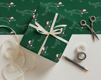 Alligator in Santa Claus Hat Wrapping Paper Sheets