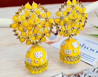 Meenakari Jhumka Earrings: Handpainted Kundan Mirror Jewelry