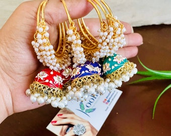 Meenakari Jhumka Earrings: Handpainted Kundan Chandbali Jewelry