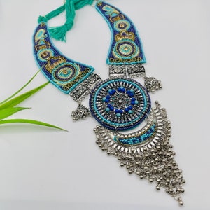 Diwali Jewelry, Indian Oxidized necklace, Embroidery Necklace, India ghungroo necklace, Oxidized jewelry, Oxidized Afghani jewelry, KoohooUS