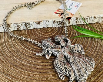 Indian Jewelry, Indian Oxidized Necklace, German Silver Necklace, Black Polish, Radha Krishna, Coin Necklace, Oxidized jewelry, KoohooUS